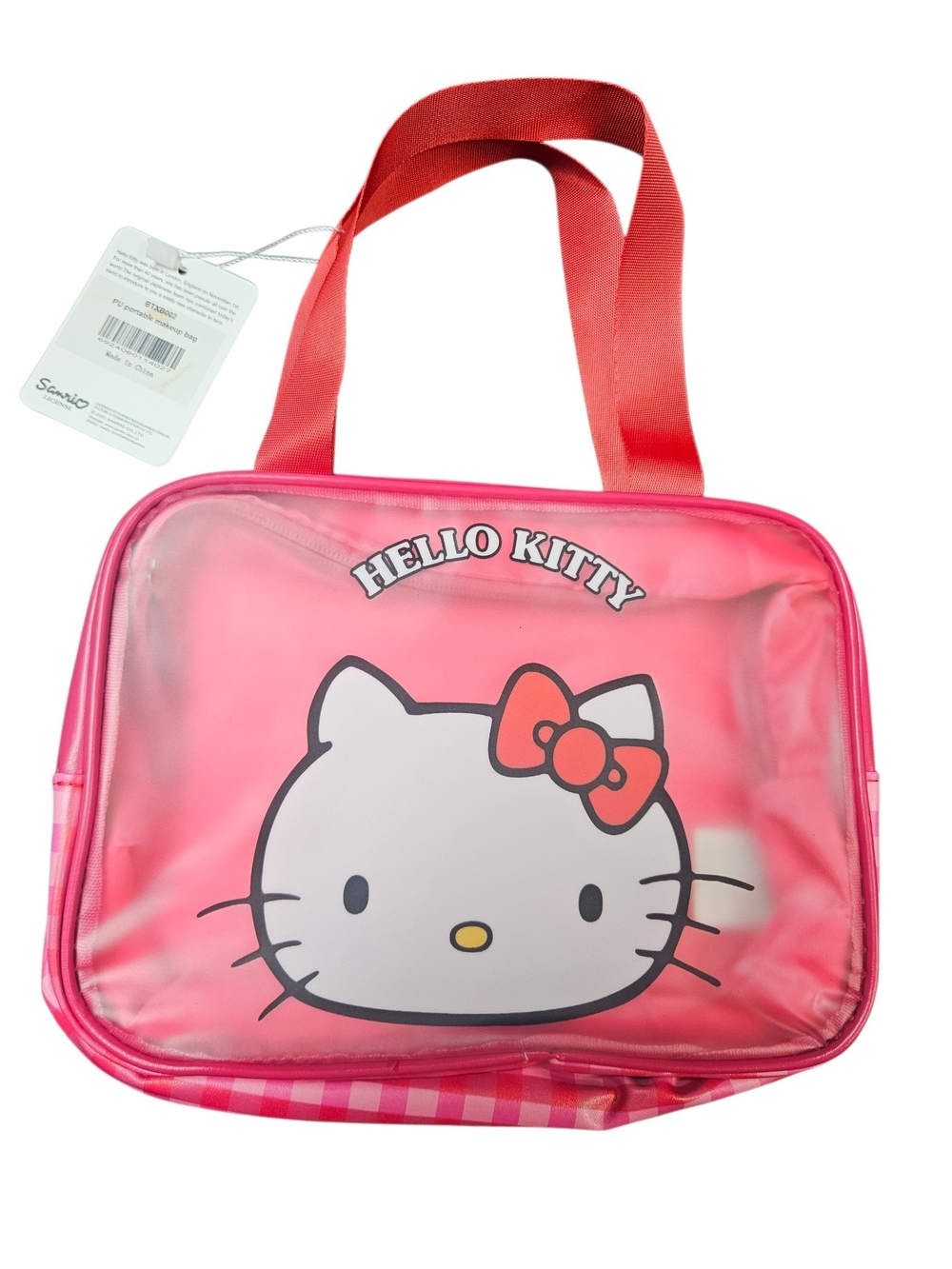 Sanrio Hello Kitty Pink Clear Cosmetic Tote with Red Handles